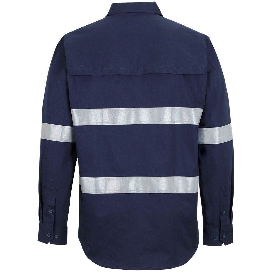 JB's Wear 6HWCT Close Front L/S 150g Work Shirt Reflective Tape - Back View | color:Navy|view:back