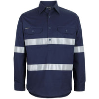 JB's Wear 6HWCT Close Front L/S 150g Work Shirt Reflective Tape - Front View | color:Navy|view:front