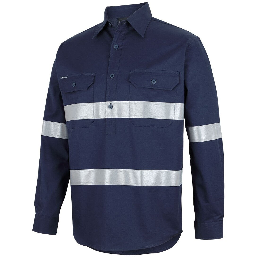 JB's Wear 6HWCT Close Front L/S 150g Work Shirt Reflective Tape - Side View | color:Navy|view:side