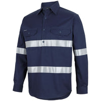 JB's Wear 6HWCT Close Front L/S 150g Work Shirt Reflective Tape - Side View | color:Navy|view:side
