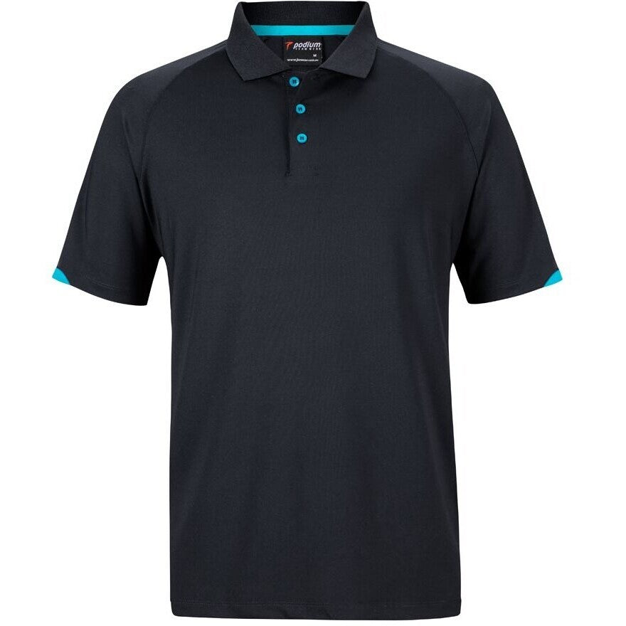 JB's Wear 7STC Contrast Stretch Polo - Front View | color:Black/Aqua|view:front