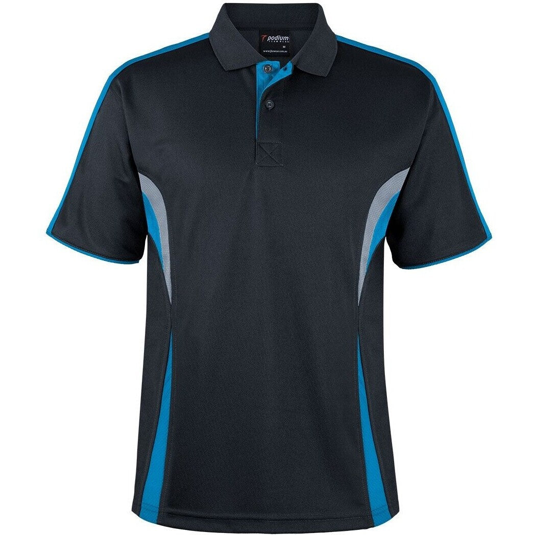 JB's Wear 7COP Cool Polo - Front View | color:Blk/Aqua/Grey|view:front