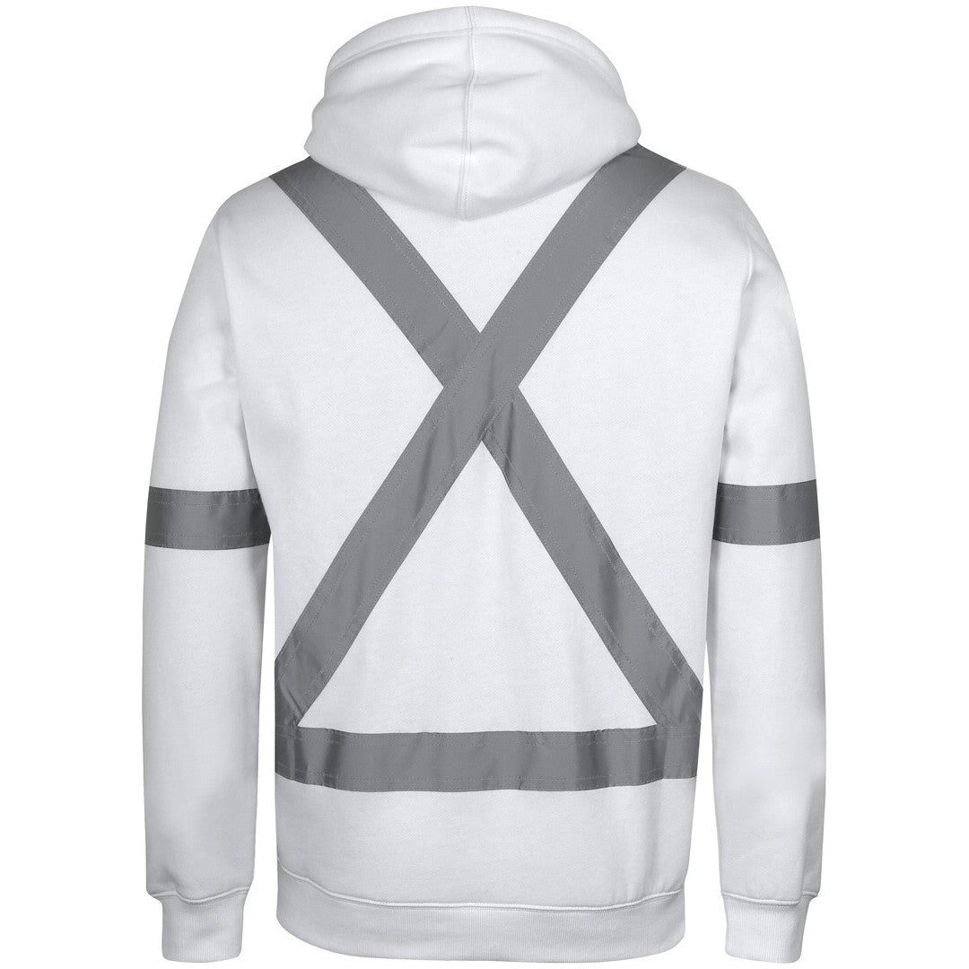 JB's Wear 6BNH Fleece Hoodie with Reflective Tape - Back View | color:White|view:back