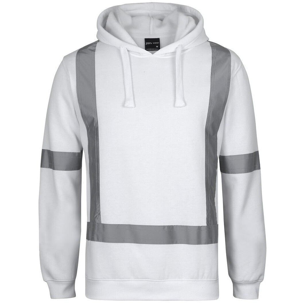JB's Wear 6BNH Fleece Hoodie with Reflective Tape - Front View | color:White|view:front