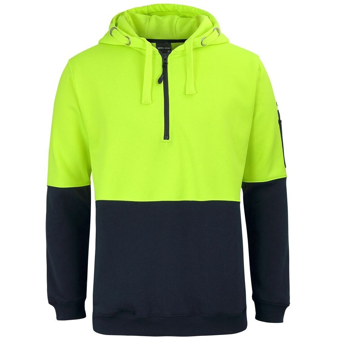 JB's Wear 6HVHZ Hi Vis 1/2 Zip Hoodie - Front View | color:Lime/Navy|view:front