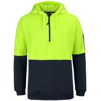 JB's Wear 6HVHZ Hi Vis 1/2 Zip Hoodie - Front View | color:Lime/Navy|view:front
