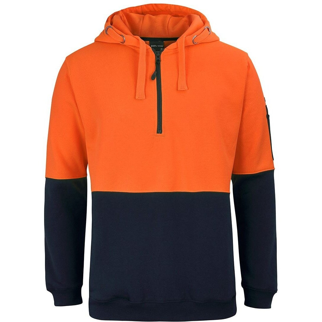 JB's Wear 6HVHZ Hi Vis 1/2 Zip Hoodie - Front View | color:Orange/Navy|view:front