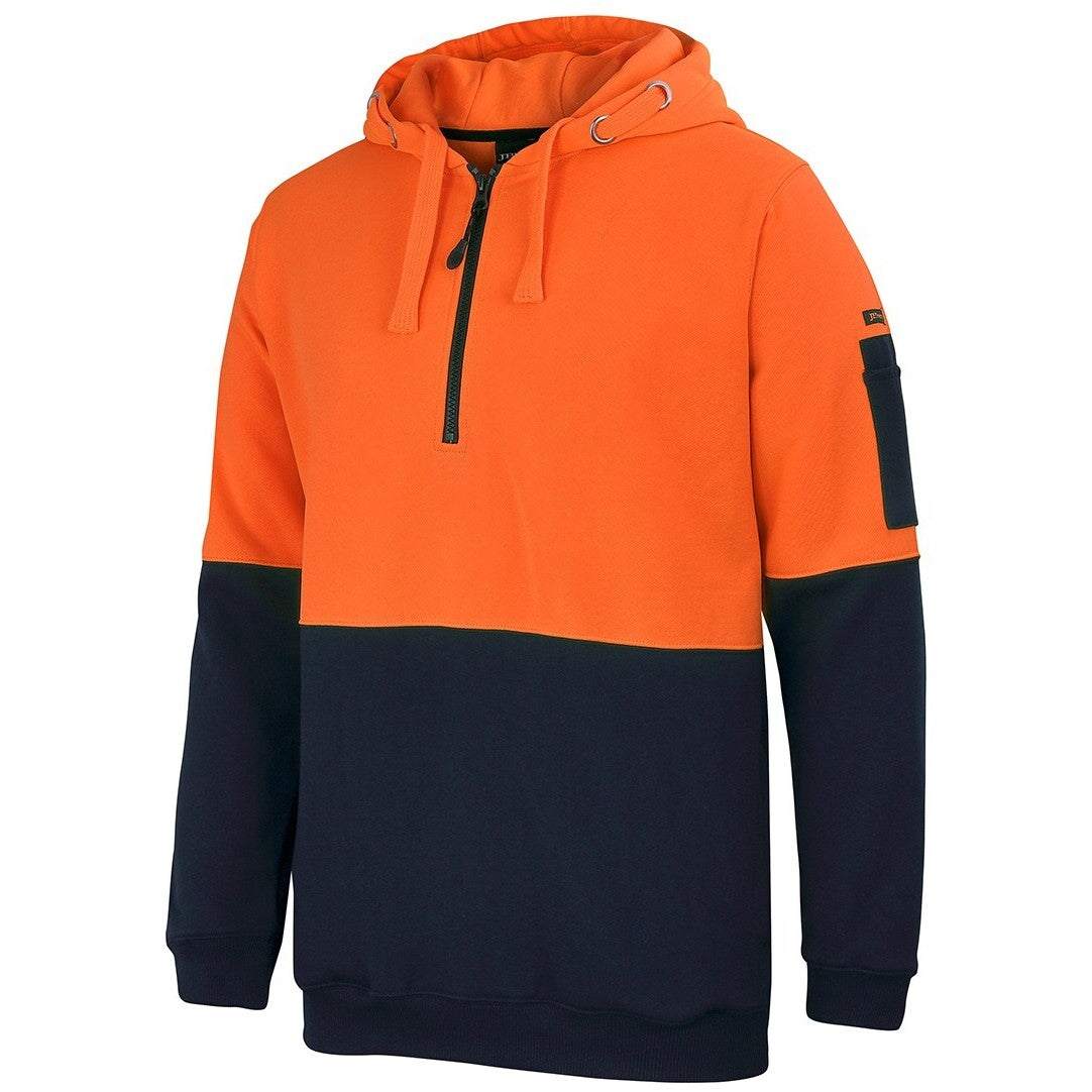 JB's Wear 6HVHZ Hi Vis 1/2 Zip Hoodie - Side View | color:Orange/Navy|view:side