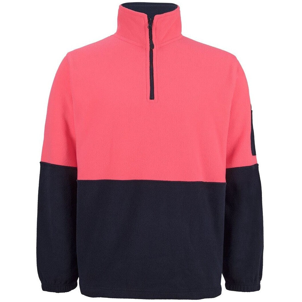 JB's Wear 6HVPF Hi Vis 1/2 Zip Polar Fleece - Front View | color:Pink/Navy|view:front