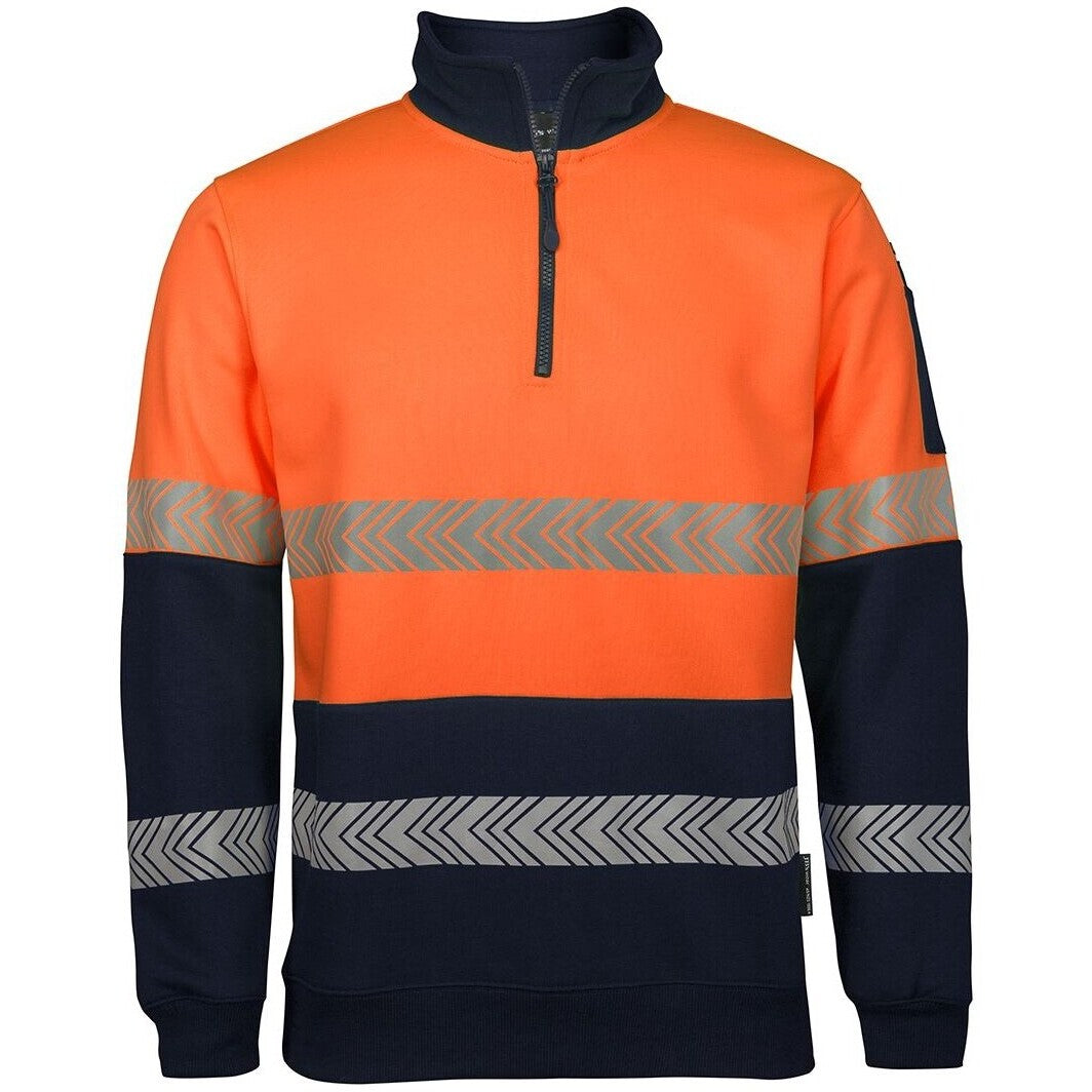 JB's Wear 6HZS Hi Vis 1/2 Zip Segmented Tape Fleecy - Front View | color:Orange/Navy|view:front