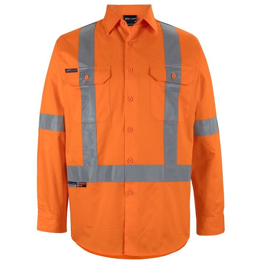 JB's Wear 6DCBL Hi Vis 150g NSW/QLD Rail X-Back Shirt - Front View | color:Orange|view:front