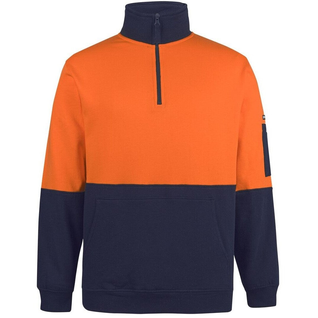 JB's Wear 6HVFM Hi Vis 310 Cotton 1/2 Zip Fleece - Front View | color:Orange/Navy|view:front