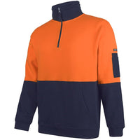 JB's Wear 6HVFM Hi Vis 310 Cotton 1/2 Zip Fleece - Side View | color:Orange/Navy|view:side