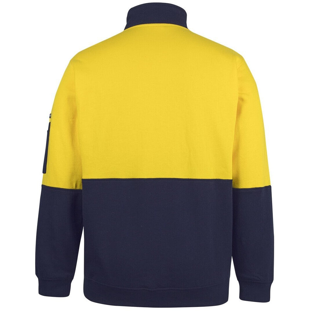 JB's Wear 6HVFM Hi Vis 310 Cotton 1/2 Zip Fleece - Back View | color:Yellow/Navy|view:back