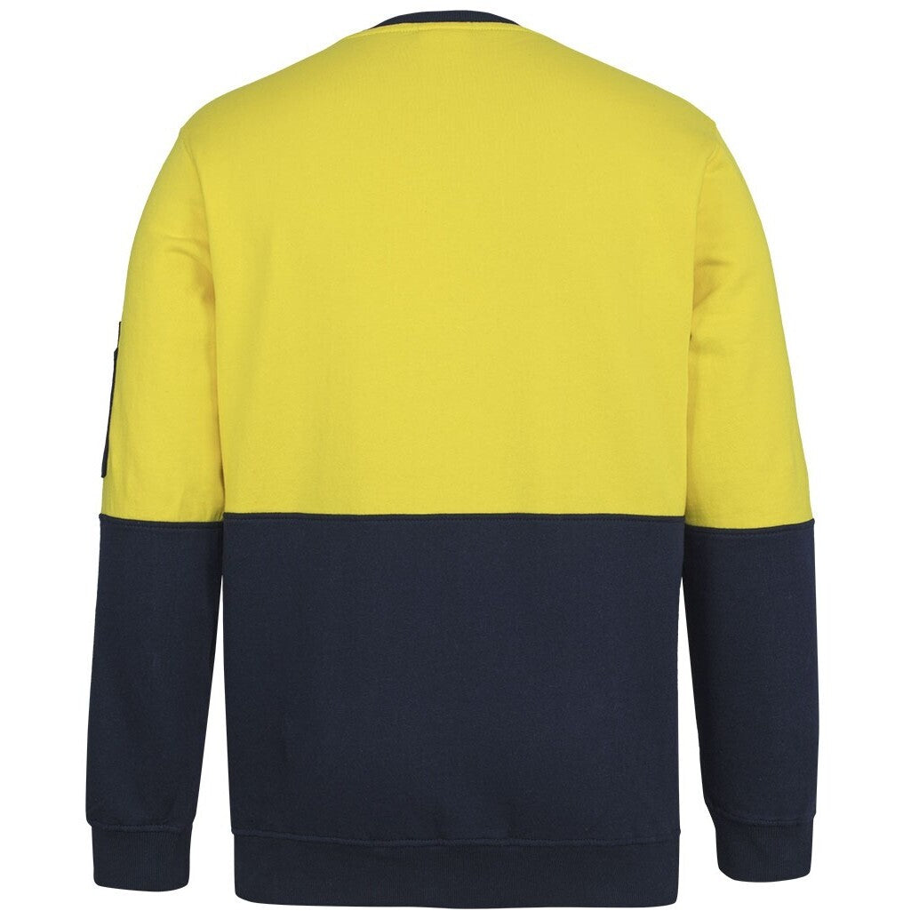 JB's Wear 6HVCM Hi Vis 310 Cotton Crew Neck Fleece - Back View | color:Yellow/Navy|view:back