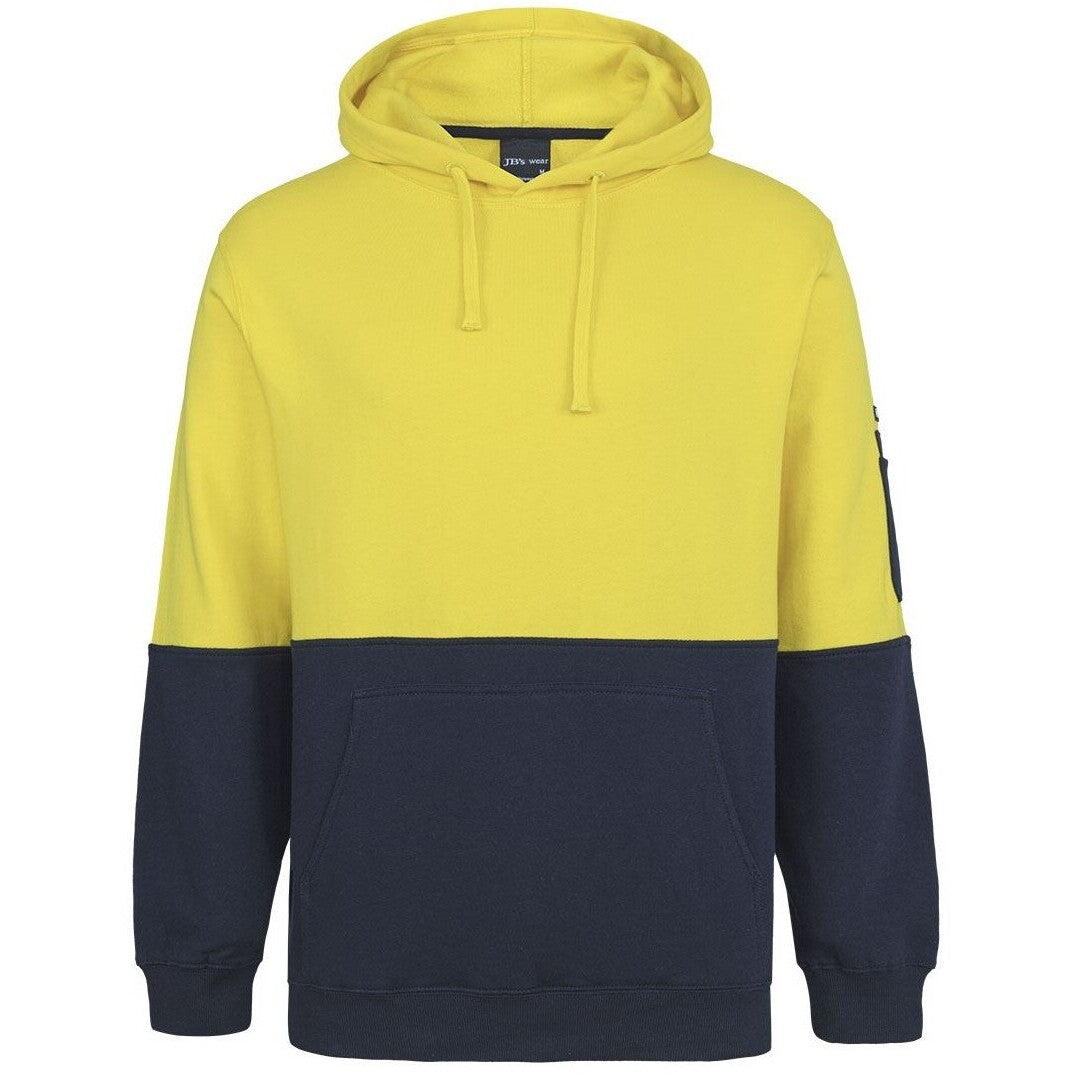 JB's Wear 6HVPM Hi Vis 310 Cotton Pull Over Hoodie - Front View | color:Yellow/Navy|view:front