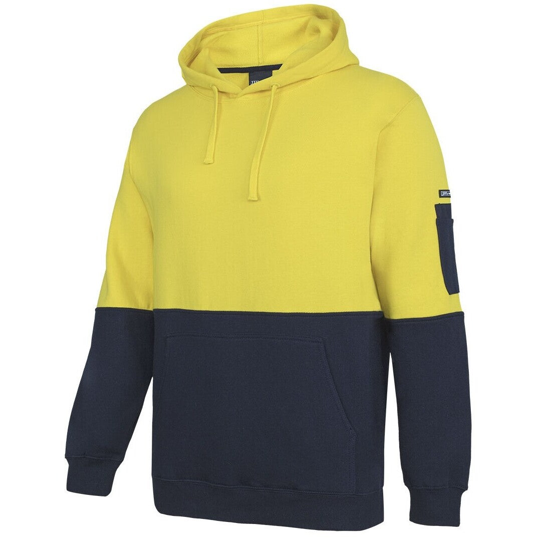JB's Wear 6HVPM Hi Vis 310 Cotton Pull Over Hoodie - Side View | color:Yellow/Navy|view:side