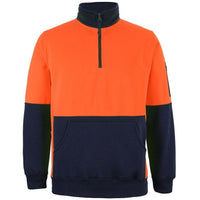 JB's Wear 6HVPZ Hi Vis 330G 1/2 Zip Fleece - Front View | color:Orange/Navy|view:front