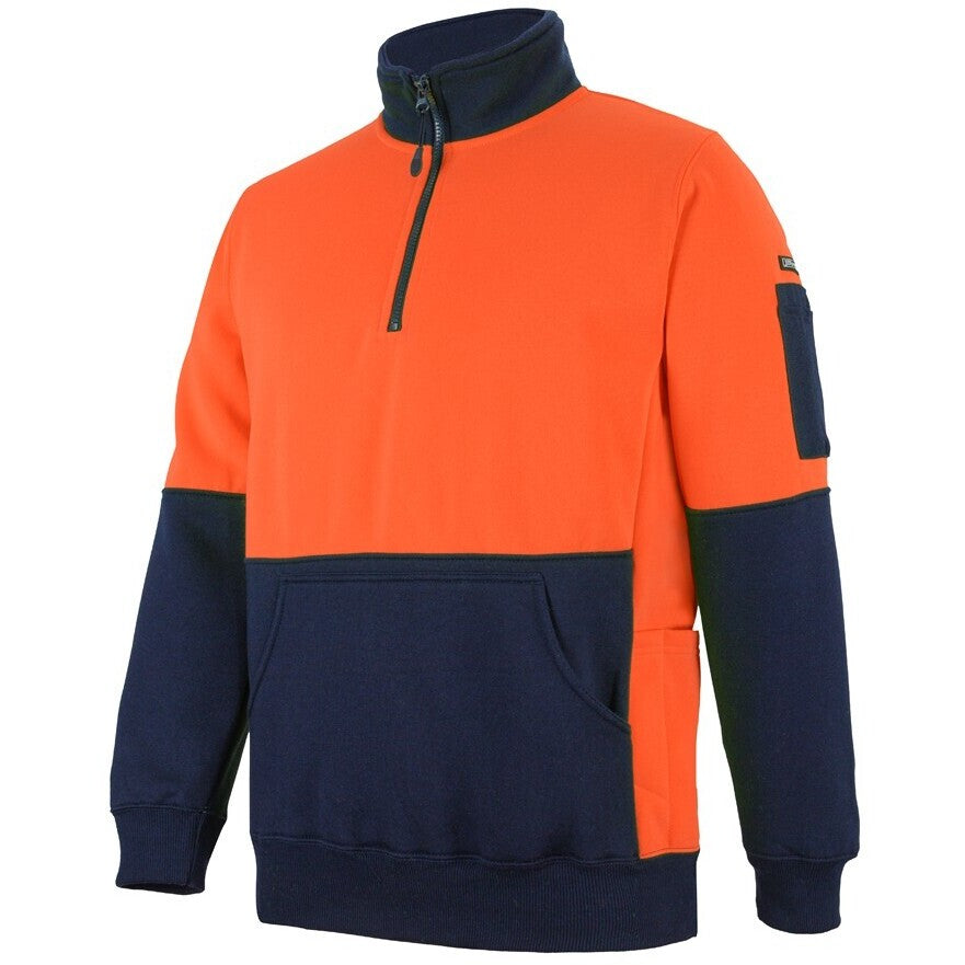 JB's Wear 6HVPZ Hi Vis 330G 1/2 Zip Fleece - Side View | color:Orange/Navy|view:side