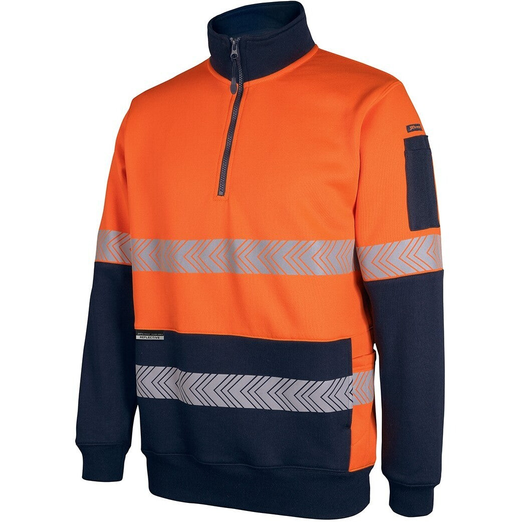 JB's Wear 6DPS Hi Vis 330g 1/2 Zip Segmented Tape Fleece - Side View | color:Orange/Navy|view:side