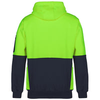 JB's Wear 6HVPJ Hi Vis 330G Pull Over Hoodie - Back View | color:Lime/Navy|view:back