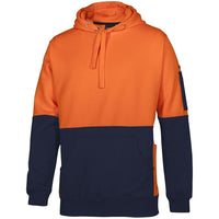 JB's Wear 6HVPJ Hi Vis 330G Pull Over Hoodie - Side View | color:Orange/Navy|view:side