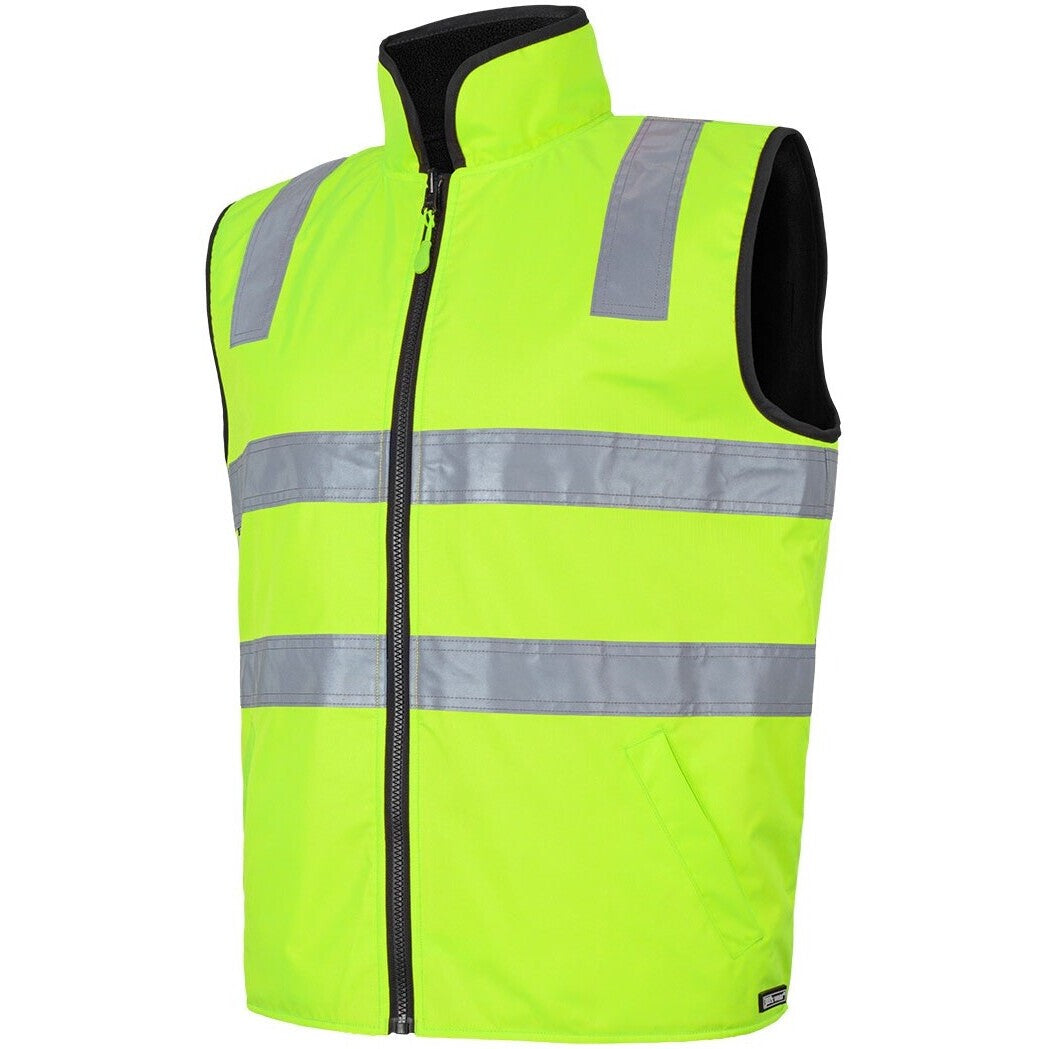 JB's Wear 6D4RV Hi Vis 4602.1 (D+N) Reversible Vest - Side View | color:Lime/Black|view:side