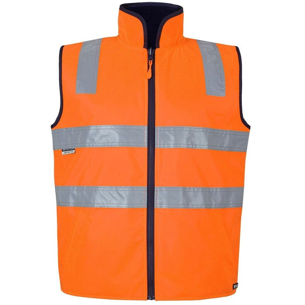JB's Wear 6D4RV Hi Vis 4602.1 (D+N) Reversible Vest - Front View | color:Orange/Navy|view:front