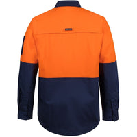 JB's Wear 6HRFL Hi VIs Class F Ripstop L/S Work Shirt - Back View | color:Orange/Navy|view:back
