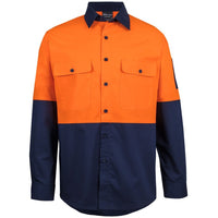 JB's Wear 6HRFL Hi VIs Class F Ripstop L/S Work Shirt - Front View | color:Orange/Navy|view:front