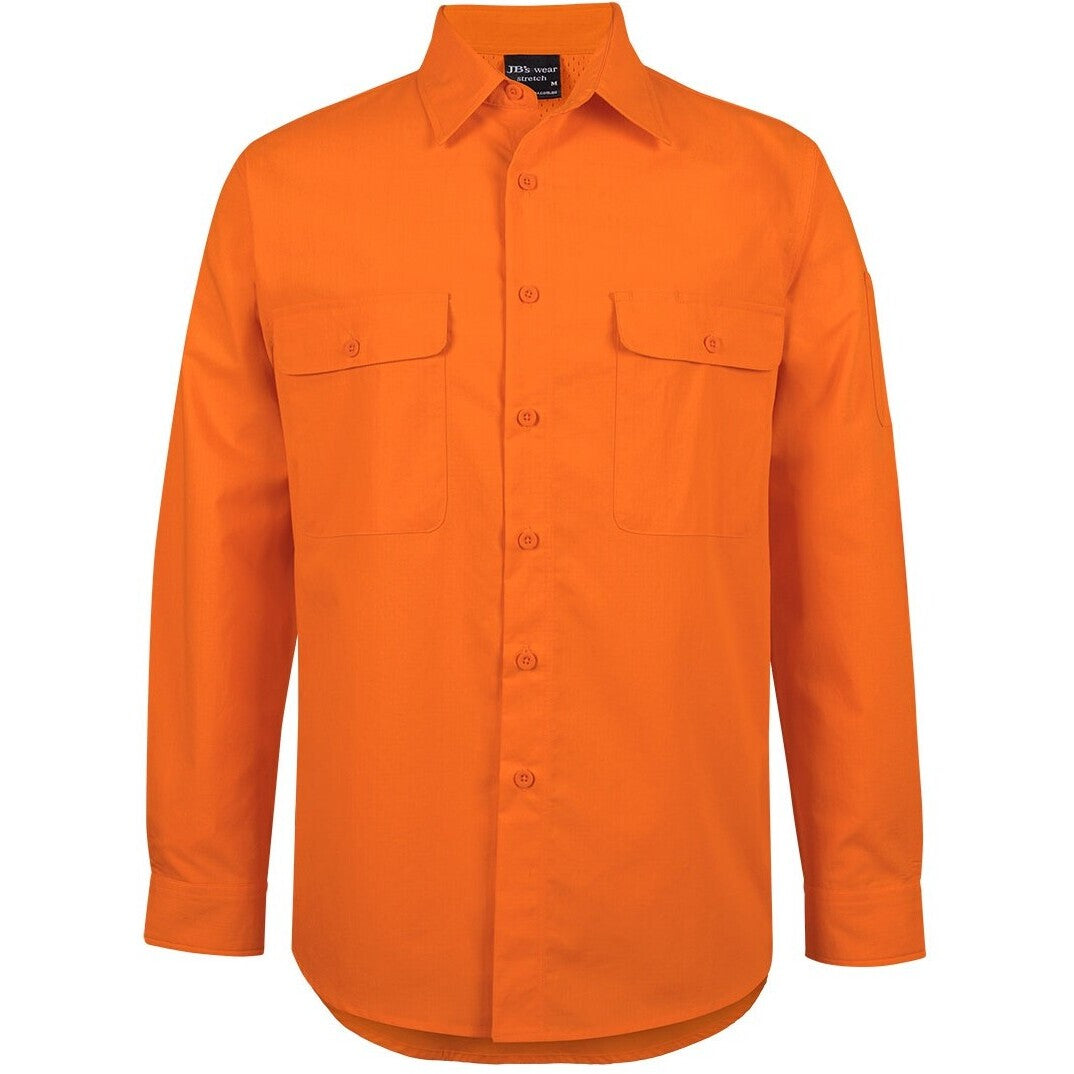 JB's Wear 6HRFL Hi VIs Class F Ripstop L/S Work Shirt - Front View | color:Orange|view:front
