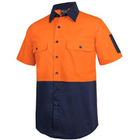 JB's Wear 6HRFS Hi Vis Class F Ripstop S/S Work Shirt - Side View | color:Orange/Navy|view:side