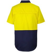 JB's Wear 6HVCW Hi Vis Close Front S/S 150g Work Shirt - Back View | color:Yellow/Navy|view:back