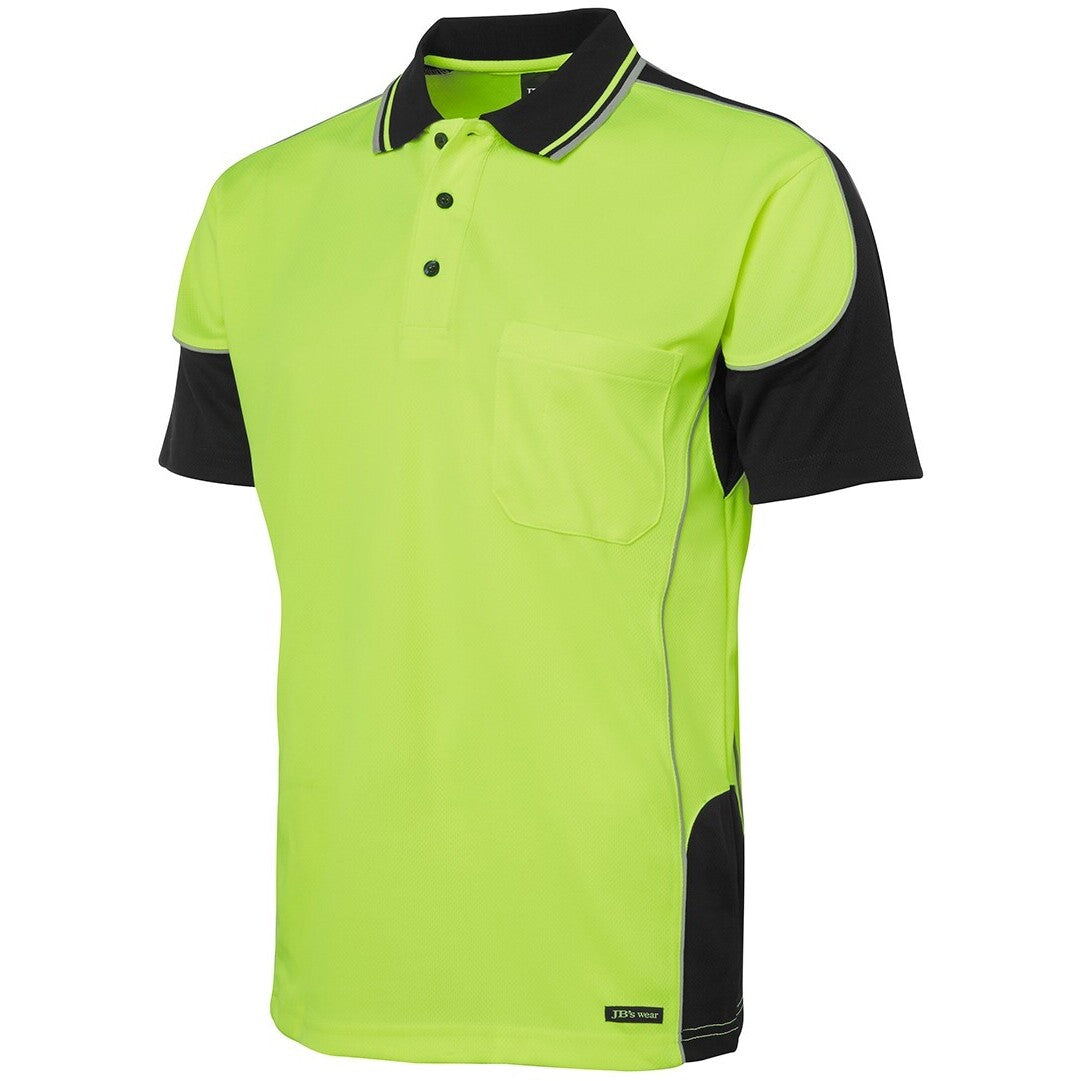 JB's Wear 6HCP4 Hi Vis Contrast Piping Polo - Side View | color:Lime/Black|view:side