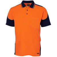 JB's Wear 6HCP4 Hi Vis Contrast Piping Polo - Front View | color:Orange/Navy|view:front