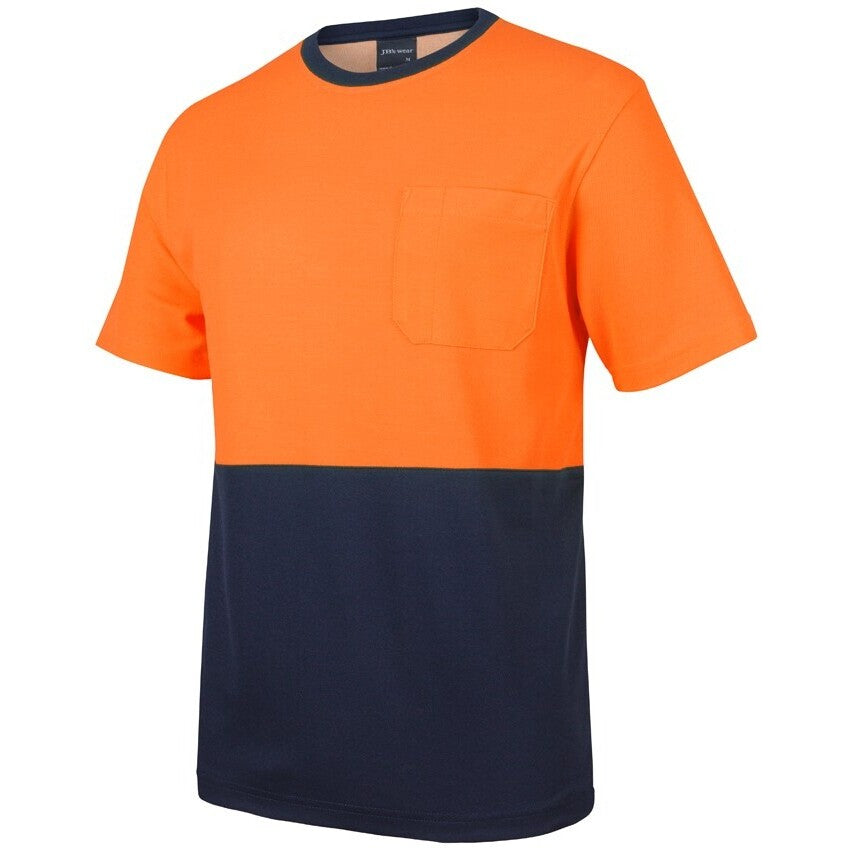 JB's Wear 6HCBT Hi Vis Cotton Back Tee - Side View | color:Orange/Navy|view:side