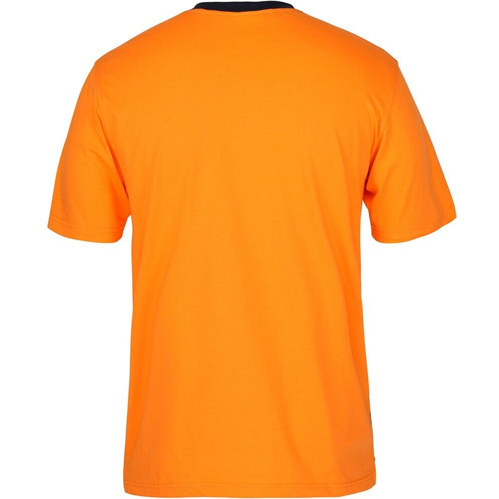 JB's Wear 6HVTC Hi Vis Crew Neck Cotton T-Shirt - Back View | color:Orange/Navy|view:back