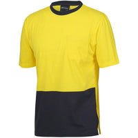 JB's Wear 6HVTC Hi Vis Crew Neck Cotton T-Shirt - Side View | color:Yellow/Navy|view:side