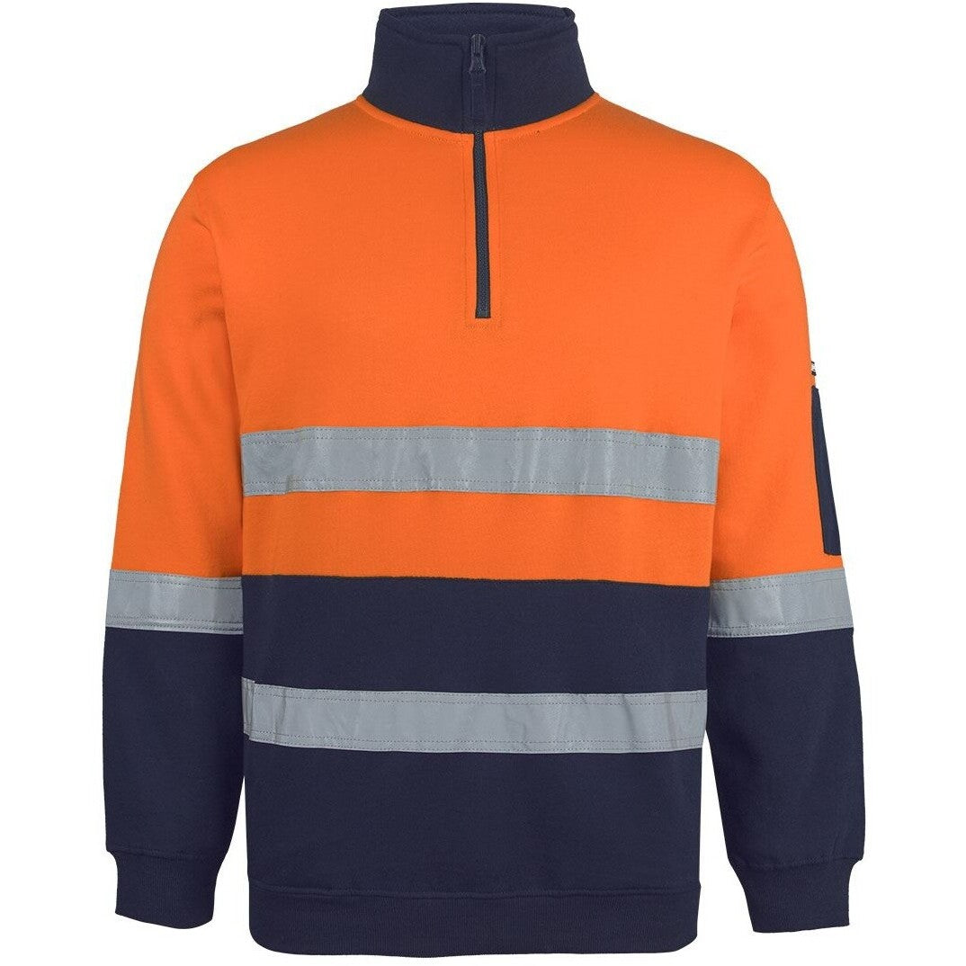 JB's Wear 6DVFM Hi Vis (D+N) 310 Cotton 1/2 Zip Fleece - Front View | color:Orange/Navy|view:front