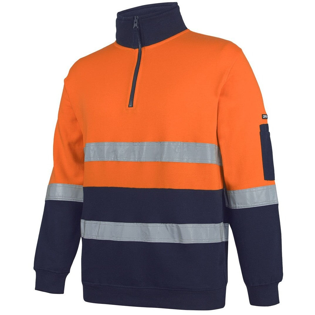 JB's Wear 6DVFM Hi Vis (D+N) 310 Cotton 1/2 Zip Fleece - Side View | color:Orange/Navy|view:side