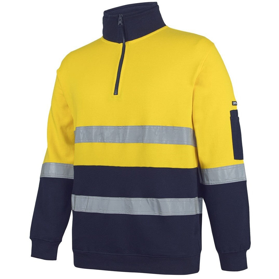 JB's Wear 6DVFM Hi Vis (D+N) 310 Cotton 1/2 Zip Fleece - Side View | color:Yellow/Navy|view:side