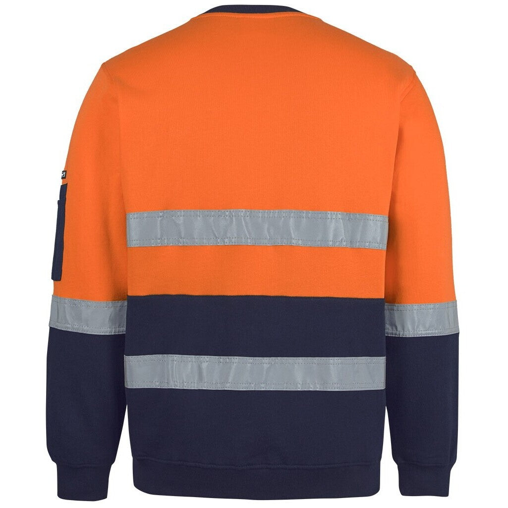 JB's Wear 6DVCM Hi Vis (D+N) 310 Cotton Crew Neck Sweater - Back View | color:Orange/Navy|view:back