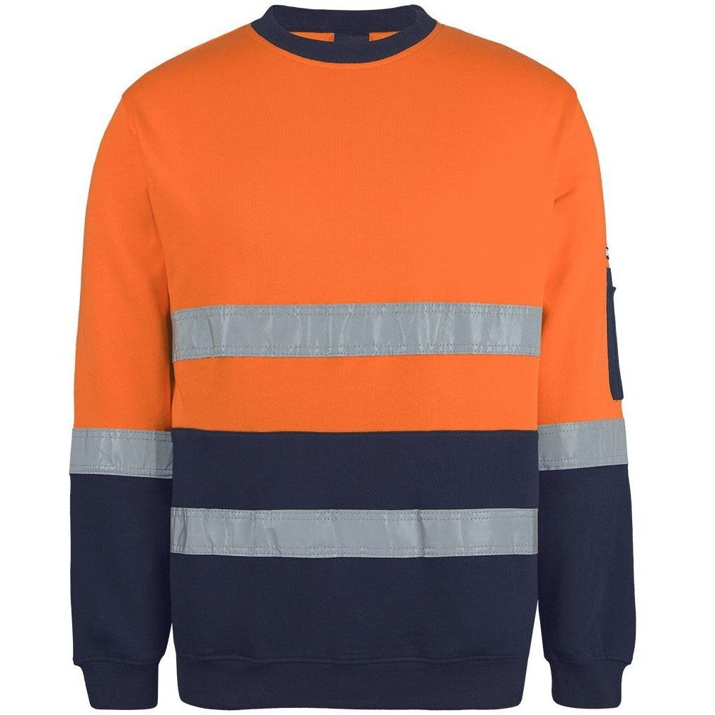 JB's Wear 6DVCM Hi Vis (D+N) 310 Cotton Crew Neck Sweater - Front View | color:Orange/Navy|view:front