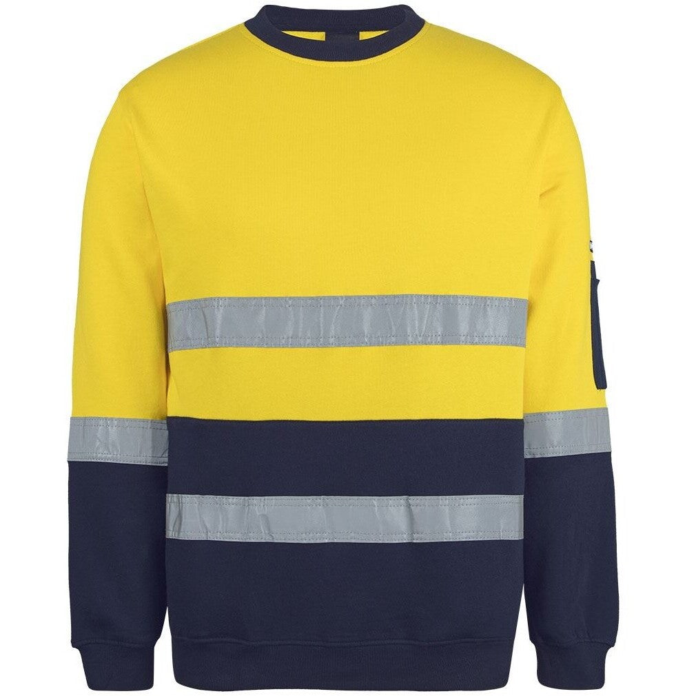 JB's Wear 6DVCM Hi Vis (D+N) 310 Cotton Crew Neck Sweater - Front View | color:Yellow/Navy|view:front