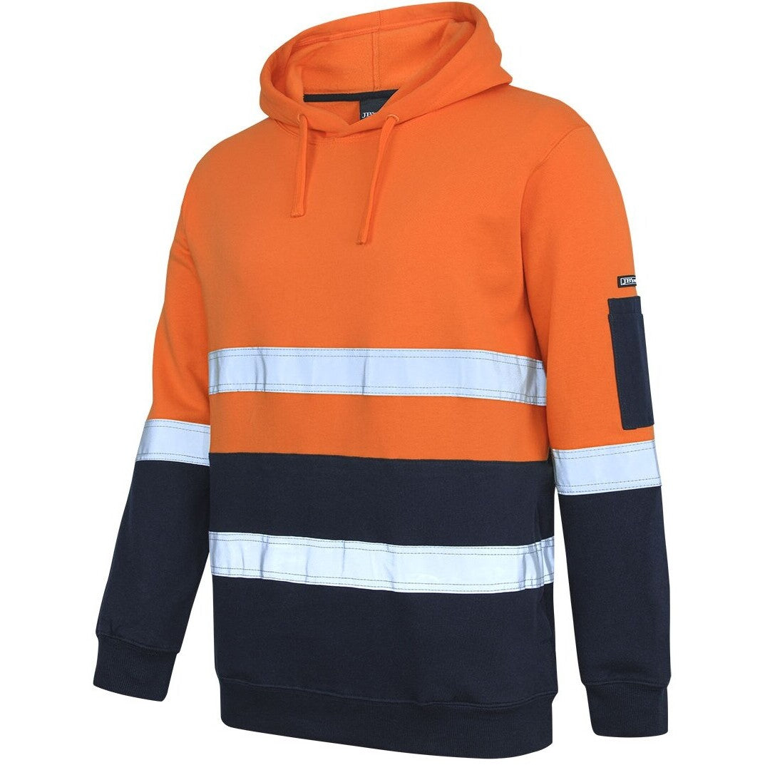 JB's Wear 6DVPM Hi Vis (D+N) 310 Cotton Pull Over Hoodie - Side View | color:Orange/Navy|view:side