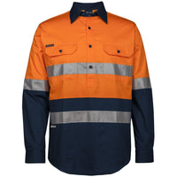 JB's Wear 6HWCS Hi Vis (D+N) Close Front L/S 150g Work Shirt - Front View | color:Orange/Navy|view:front