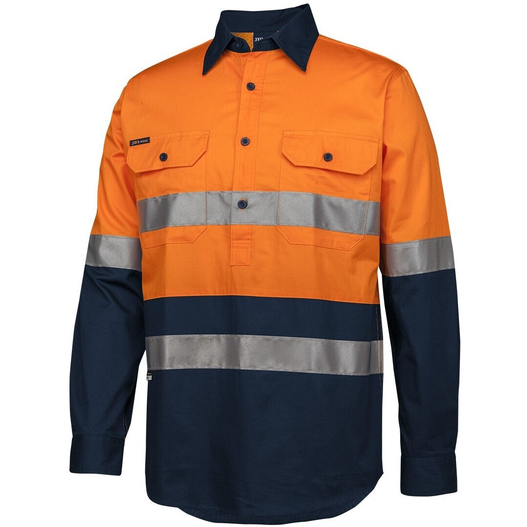 JB's Wear 6HWCS Hi Vis (D+N) Close Front L/S 150g Work Shirt - Side View | color:Orange/Navy|view:side