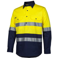 JB's Wear 6HWCS Hi Vis (D+N) Close Front L/S 150g Work Shirt - Side View | color:Yellow/Navy|view:side