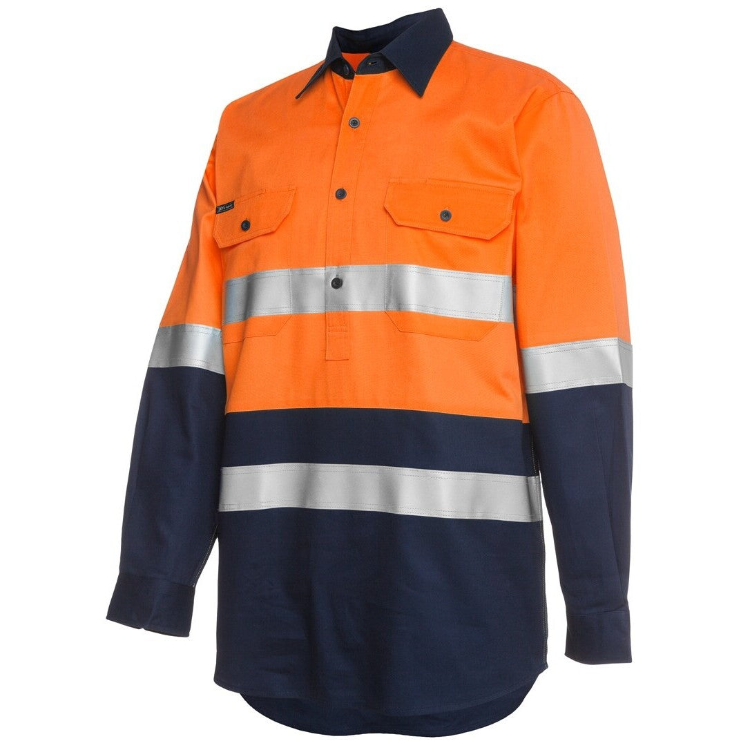 JB's Wear 6HWCF Hi Vis (D+N) Close Front L/S 190g Work Shirt - Side View | color:Orange/Navy|view:side
