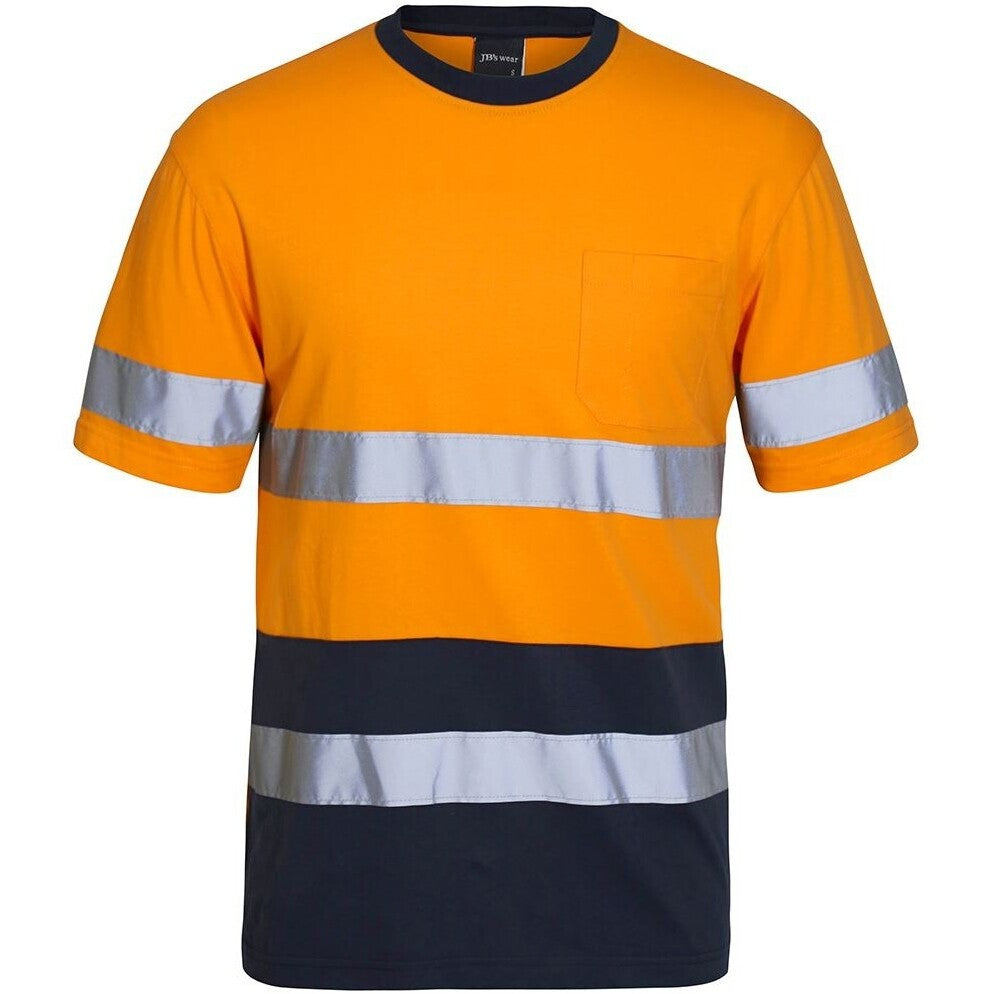 JB's Wear 6DNTC Hi Vis (D+N) Cotton T-Shirt - Front View | color:Orange/Navy|view:front